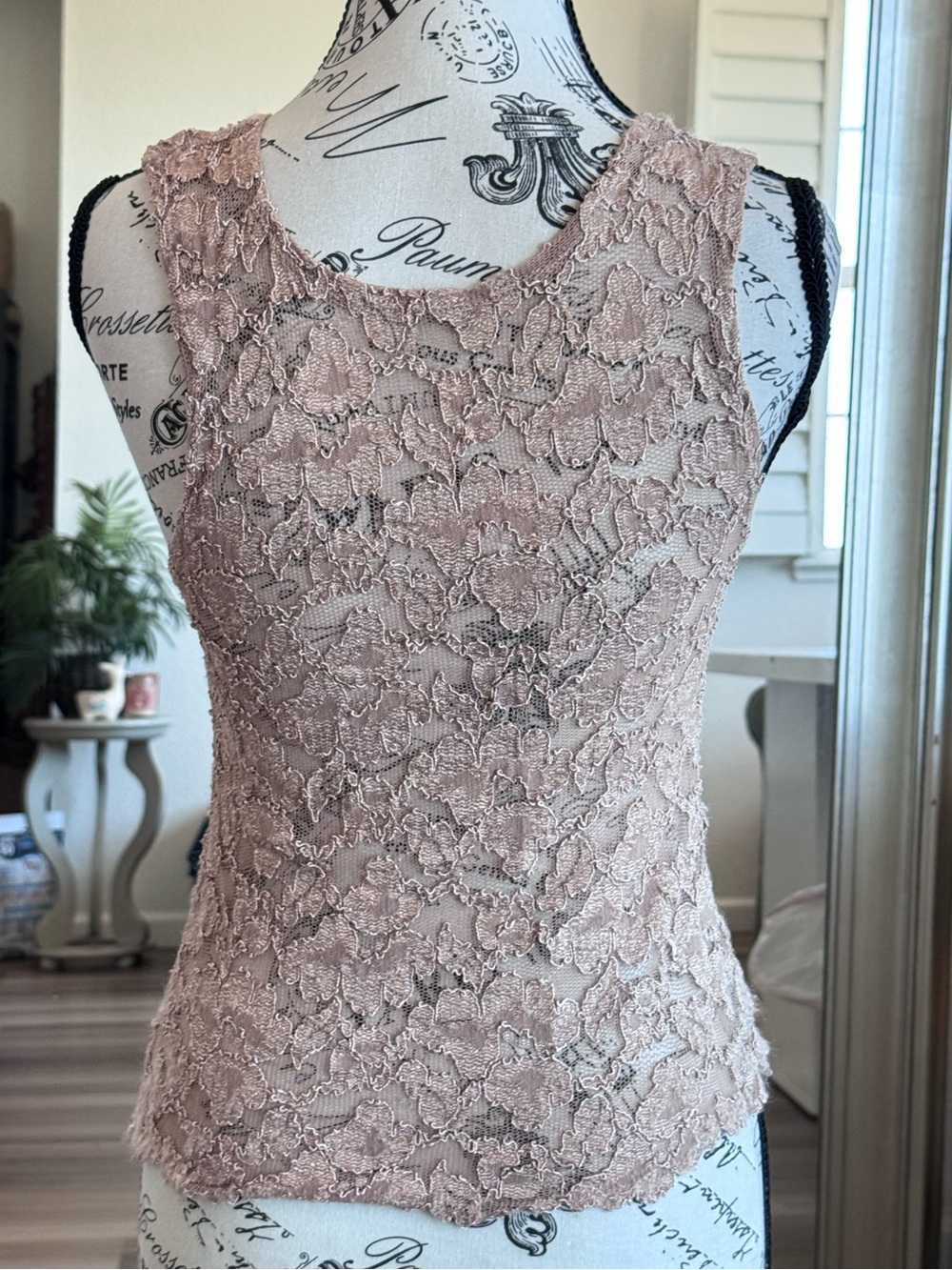 Vintage Y2K Cacique Floral Lace Mesh Tank Top Sheer Sleeveless Stretch Size S - Picture 7 of 10